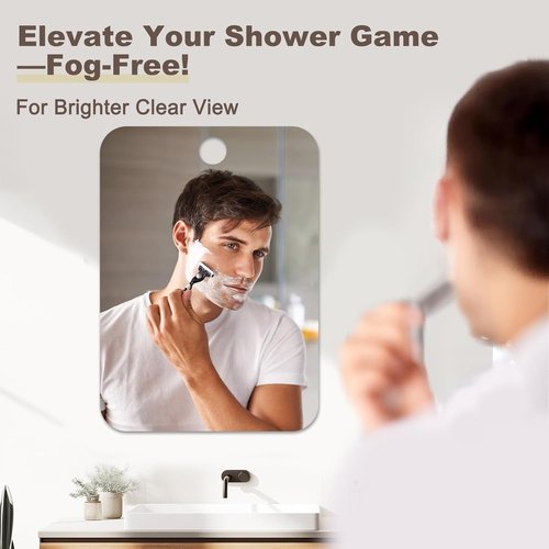 Nyosye Shower Mirror Fogless for Shaving Anti-Fog Frameless Wall Hanging Makeup,10.63" L x 7.87" W,DimGrey
