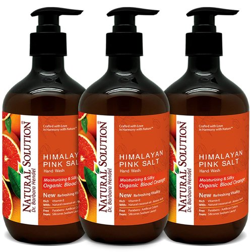 Natural Solution Hand Wash - Moisturizing Blood Orange & Himalayan Pink Salt Liquid Soap - 14 oz (Pack of 3) | Hydrating & Gentle Formula | Ideal for Daily Use