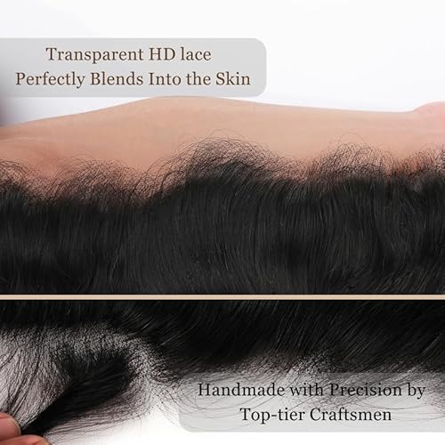 Pre-sewn 9x6 HD Lace Closure with Glueless Cap ? 0.10mm Ultra-thin SKINLIKE Real HD Lace Body Wave Human Hair Closure with Baby Hair, Bleach & Dye Friendly, 18 Inch Natural Black