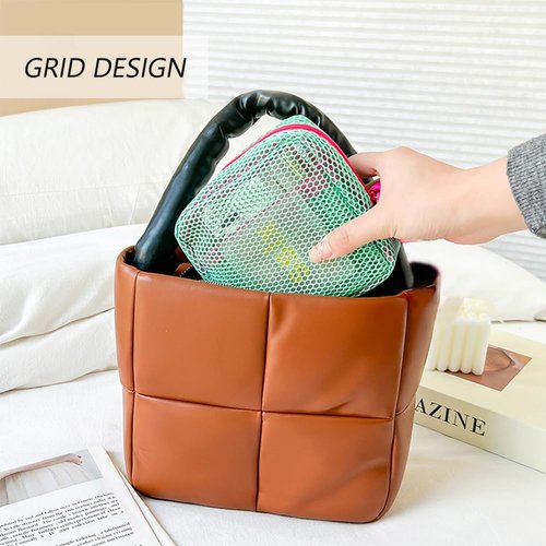 Molishan Small Cosmetic Bag with Double Layer Mesh, Mini Makeup Bag with Cute Bright Design Zippe Travel Toiletry Bag Green