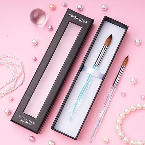 M ProK 100% Kolinsky Acrylic Nail Brush – Professional Nail Brush for Acrylic Application with Crystal Blue Handle – Handcrafted Salon Quality Tool (Size #12)