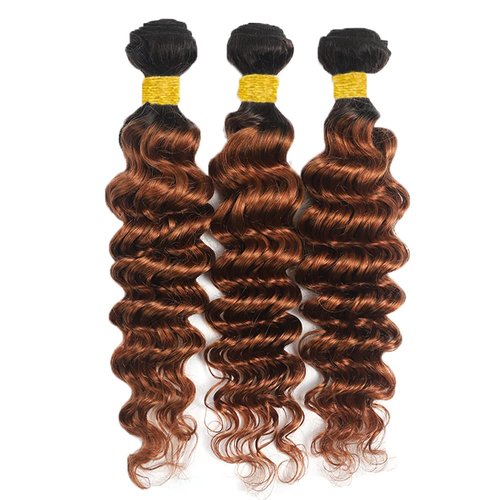 1B/30 Human Hair Bundles Ombre Deep Wave Bundles Human Hair Brown Bundle 8 10 12 Double Weft Unprocessed Brazilian Remy Hair Extensions Ombre Deep Curly Bundle 300G