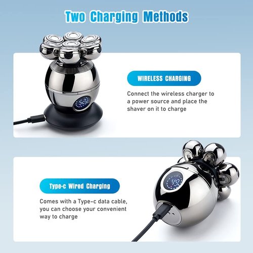 Head Shavers for Bald Men, Wjiang 6 in 1 Electric Razor Mens Shaver Wet Dry Cordless Electric Skull Shavers 7D Floating Rechargeable Bald Head Shaver Back for Men Father's Day Gifts