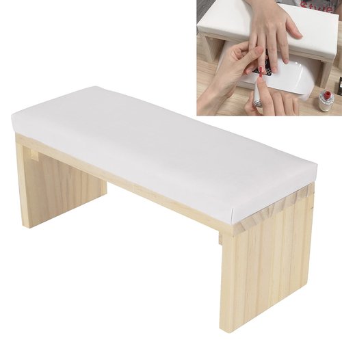 Nail Arm Rest,Nail Art Hand Pillow Mat Nail Polishing Arm Rest Pillow Manicure Hand Rest Cushion, PU Leather Nail Art Pillow Nail Arm Rest Cushion Wooden Stand for Salon Home DIY(white)