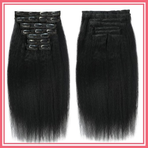 Clip in Hair Extensions Real Human Hair Extensions 110g 8Pcs/Set Kinky Straight Brazilian Human Hair Clip in Extensions for Women Seamless Clip Ins for Black Women Double Weft with 20Clips (14Inch)