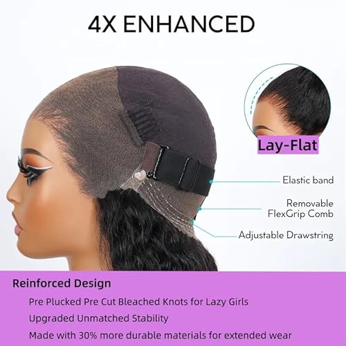 snv Game Changer 360 Glueless Wigs Invisible Drawstring Snug Fit Full HD Lace Wigs Human Hair Pre Plucked Pre Cut Bleached Tiny Knots Water Wave Frontal Wig 220 Density All Day Comfortable 24inch