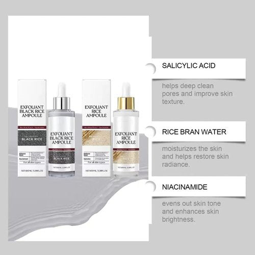 BEBIR Peel Shot Glow Rice Ampoule Duo–2 PCS White & Black Rice Facial Serum Lightweight Hydrating Formula for All Skin Facial Exfoliator Pore Refining Dead Skin Cells Remover