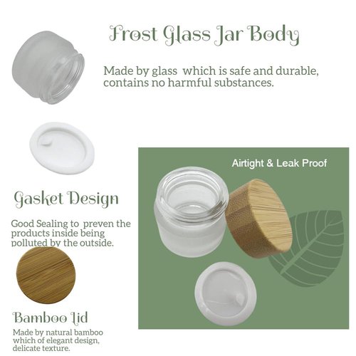 BEECO GIF2U Empty Refillable Frosted Glass Cosmetic Jar 4 Pack Mini 5g/0.17oz with Bamboo Lids,Skin Care Travel Containers Pot Vial Holder Sample Storage for Eye Cream Lotion Ointments Lip Balm