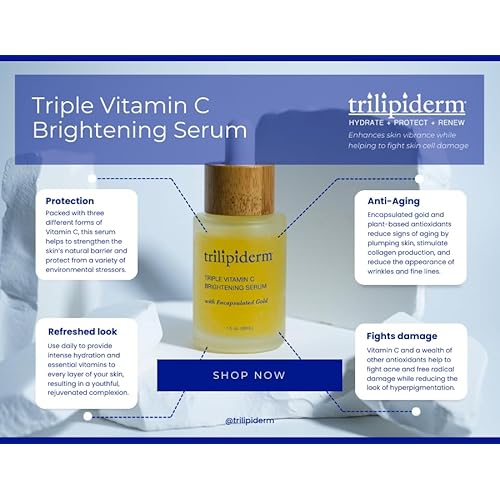 Trilipiderm Triple Vitamin C Serum W/Hyaluronic Acid & Encapsulating Gold, Skin Firming Moisturizer for Anti Aging Skincare Routine, Minimizes Fine Lines, Boost Collagen & Evens Skin Tone