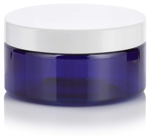 8 oz Cobalt Blue PET Plastic Refillable Low Profile Jar with White Lid (6 pack)