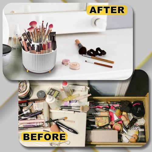 WILL OAK Makeup Brush Organizer - Large Compartment Cosmetic Organizer -Eyeliner, Nail Polish, Art Supply, Bathroom Vanity Desktop Organizer (White)