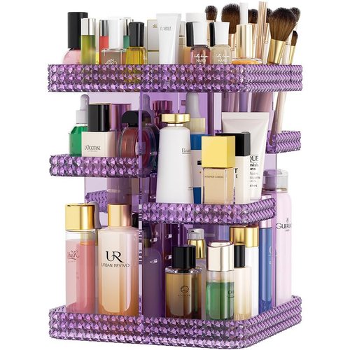 Famitree Makeup Perfume Organizer - 360 Rotating Acrylic Cosmetic Storage Make Up Organizer with Lazy Susan for Vanity & Dresser Countertop (Purple)