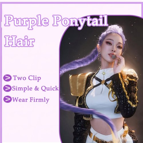 HAITOO Purple Hair Extensions for Braids, 26 Inch Extra Long Braided Ponytail Extension Easy Clip in Ponytail for Cosplay Stage Party Halloween Costume (26 Inch Ponytail)