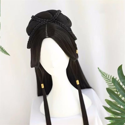 FOTN Chinese Vintage Wig Chinese Style Wig for Women Geisha Headband Wig Retro Headwear Wigs Bun Hair Pieces Hanfu Headdress Cosplay