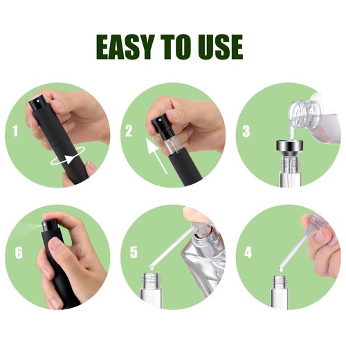 KOIBITO 7PCS/8ML Portable Refillable Mini Perfume Atomizer Bottles, Empty Cologne Spray Bottle, Pocket Travel Perfume Bottles Include Refill Tools(Matte Black)