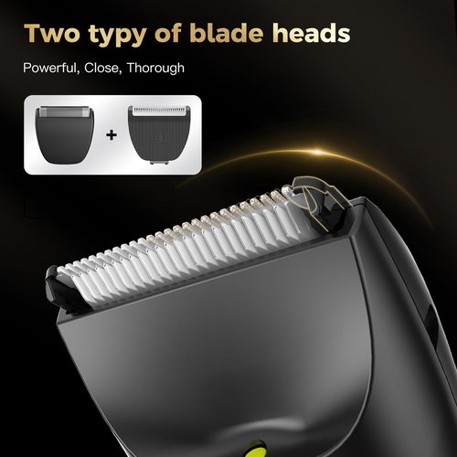 LEMULEGU Men Hair Trimmer with Dual-Blades,Electric Waterproof Body Grooming Shaver,Painless Quiet Hygiene Razor with Standing Charging Dock Black