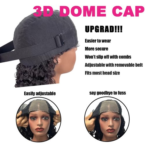 Glueless Wigs Human Hair Pre Plucked Pre Cut Wear and Go Glueless Wig for Beginners Bob Wig Human Hair 180% Density Deep Wave Curly Lace Front Wig 12 Inches Natural Black