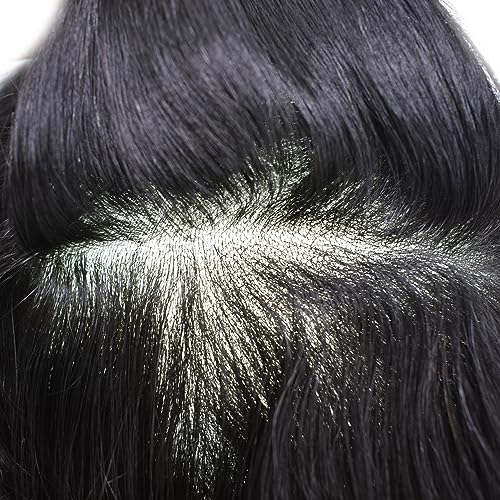 Mens Toupee Hunman Hair Replacement System Transparent Full Poly All Injected Pu 0.10mm Toupee For Men Hairpiece #1 Jet Black-120% Density