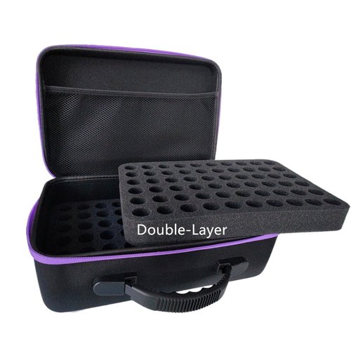 Hard Shell Essential Oil Storage Carrying Case with Foam Insert for 5ml 10ml 15ml Bottles, Portable Double-Layer 120 Bottle EVA Essential Oil Storage Holder Organizer Travel Bag for Yoga(Black,Purple)
