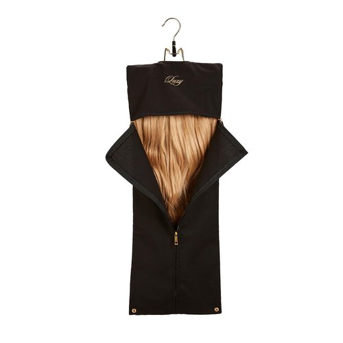 Luxy Hair Extensions Carrier with Bamboo Hanger – Organic Cotton & Hemp Hair Extension Travel Case, Storage Bag & Organizer for Clip-In Extensions, Wefts (Black)