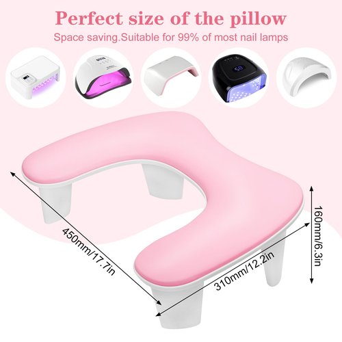 Ruetail Two Hands Arm Rest for Nails Tech U-Shape Nail Hand Pillow with 6Pcs Nail Files Professional Portable Nail Stand Hand Rest Leather Manicure Rest Stand Salon Manicurist Essentials (Pink)