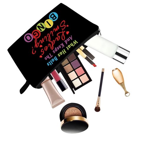 YULUENZE Colorful Bingo Makeup Bag Funny Bingo Slogan Print Toiletry Organizer Pouch with Zipper Colorful Bingo Small Cosmetic Bag Present for Bingo Lovers Women Friends
