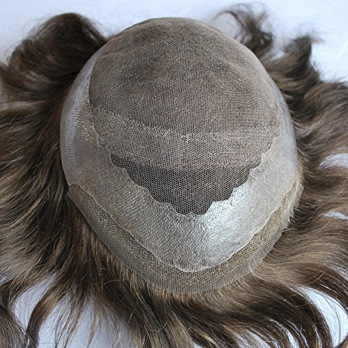 Dark Brown Mens Toupee Lace Front Hairpiece Invisible Hair System 100% Human Hair #3 Color