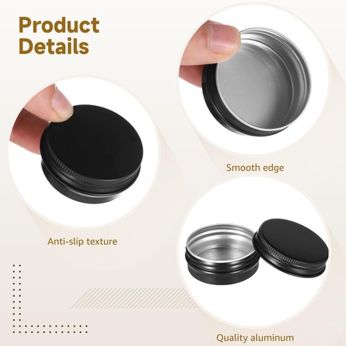 80 PCS Black Tin Containers With Lids, Metal Salve Tins, Screw Top Round Tin Cans for Cosmetic Lip Balm DIY Salves Candles Wax