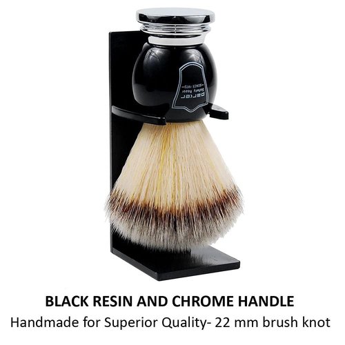 Parker Deluxe Synthetic Silvertip Shaving Brush – 22 mm Ultra‑Soft Knot, Chrome & Black Handle + Acrylic Stand for Proper Drying