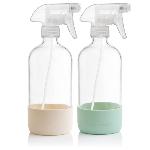 Vine Creations Glass Spray Bottles for Cleaning Solutions, Clear Glass Spray Bottle with Silicone Sleeve, 16 oz Empty Spray Bottles for Cleaning, Plant Spray Bottle, Mist and Stream Nozzle - 2 Pack