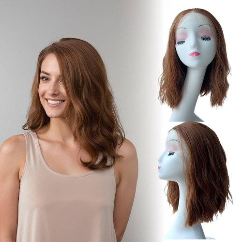 Short Wavy Wig for Women,Heat Resistant Synthetic Bob with Lace Hairline, Glueless Natural Look for Daily Wear (Medium Aubrn, Medium 14 Inch)