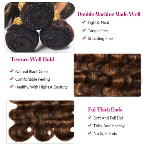 P1B30 Highlight Bundles Human Hair Ombre Brown 3 Bundles 16 18 20 inch Ombre Body Wave Bundle 8A Brazilian Virgin Hair Extensions