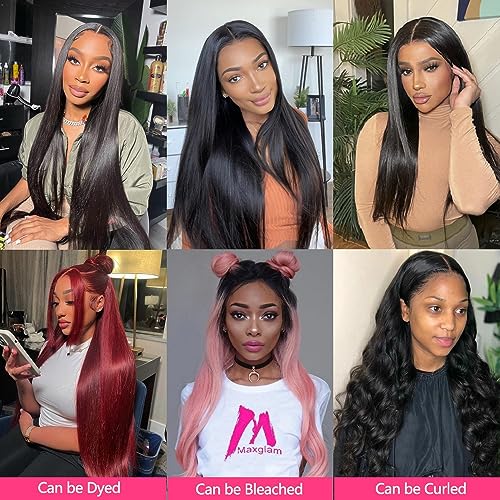 12A Straight Bundles Human Hair with 5x5 Closure 22 24 26+20 Inch Brazilian Human Hair Weave Bundles with 5x5 HD Lace Closure 100% Unprocessed Virgin Hair Extensions
