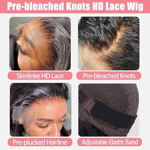 Deep Wave Lace Front Wigs Human Hair 180% Density 13x4 Deep Curly Lace Frontal Wigs Hd Transparent Lace Wig 100% Virgin Human Hair Glueless Wig with Baby Hair Natural Black 26 Inch