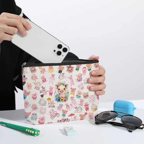 ZHAMEN Pig Gifts Pig Makeup Bag Pig Lover Gifts for Women Female Her Teen Girl Daughter Sister Animal Lovers Girlfriend BFF Best Friend Farm Animals Cosmetic Bag Mothers Nurse Day Graduation Birthday
