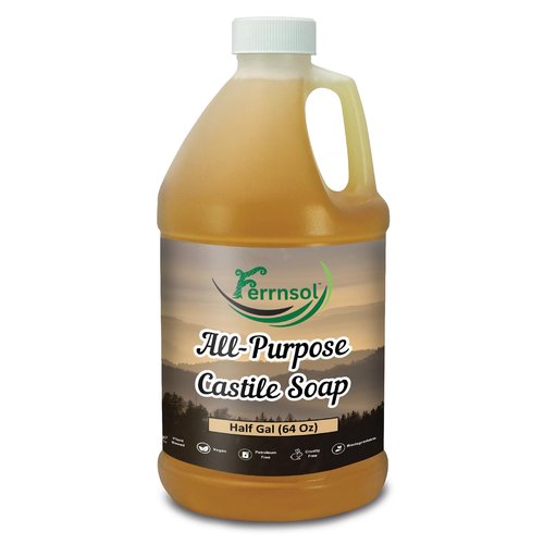 Ferrnsol AP Castile Liquid Soap (1/2-gallon) – Unscented, Fragrance-Free, Refill – Natural Multi-Purpose Soap for Home, Hands, and More – Gentle, Non-Toxic Formula – 64oz, Made in USA