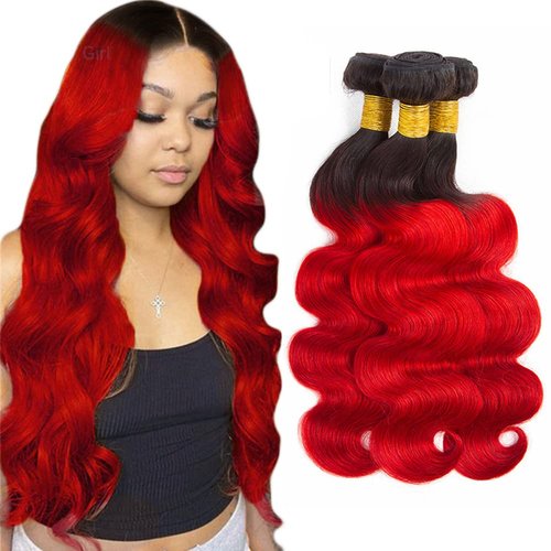 Red Body Wave Bundles Ombre Human Hair Bundle Tow Tone Black To Red Bundles 100% Unprocessed Virgin Hair Extensions 10 12 14 Inch
