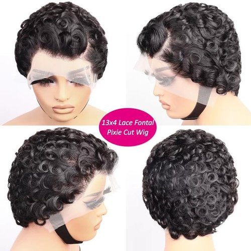 Short Curly Pixie Cut 13x4 Lace Front Wig Human Hair Wigs 13x4 HD Lace Frontal Wigs Short Layered Curly Glueless Wig Pre Plucked Deep Wave Pixie Cut Human Hair Wigs for Black Women, Natural Black