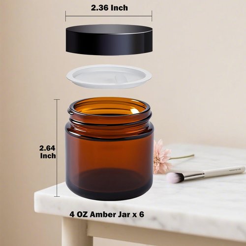 4 oz Amber Glass Jars with Lids,6 Pack 4oz Small Glass Jars with Inner Liners,4 Ounce Travel Jars for Cosmetics Container,Cream Lotion,Body Scrub