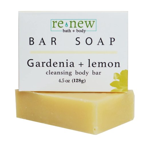 renew bath + body Natural Bar Soap, Gardenia & Lemon, Handmade in the USA by Cold Process with a Moisturizing Oil Blend Infused with Shea Butter - 5 Pack, 4.5 ounce bars