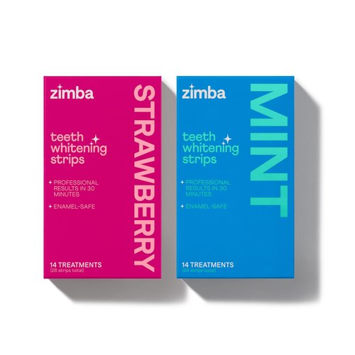 Zimba Teeth Whitening Strips for Teeth Sensitive, White Strips for Teeth Whitening, Teeth Whitener Stain Remover 28 White Strips Included Per Pack, 2 Pack (14 Day Treatment), Strawberry and Mint
