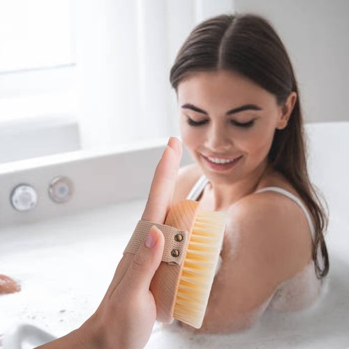 Ergonomic Premium Wood Body Brush for Wet & Dry Use - Easy to Carry, Soft Bristles Exfoliate Dead Skin & Cellulite, Ideal for Dry Brushing, Enhances Skin Health & Circulation