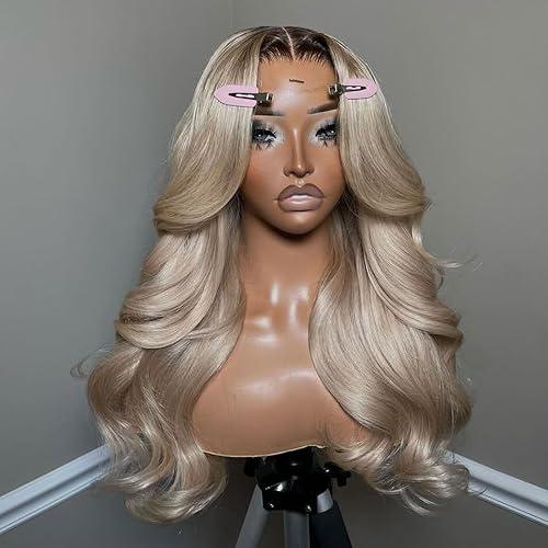 200% Density Milk Tea Ombre Ash Blonde Wigs Human Hair Pre Plucked 13x6 Body Wave Lace Front Wig for Women Hd Invisible Glueless Ombre Blonde Human Hair Wig 20 Inch