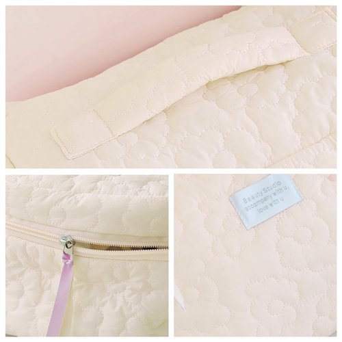 HIQUAY Large Capacity Soft Makeup Bag, Soft Travel Cosmetic Bag Makeup Pouch Bag for teens, Women and Girls (White)