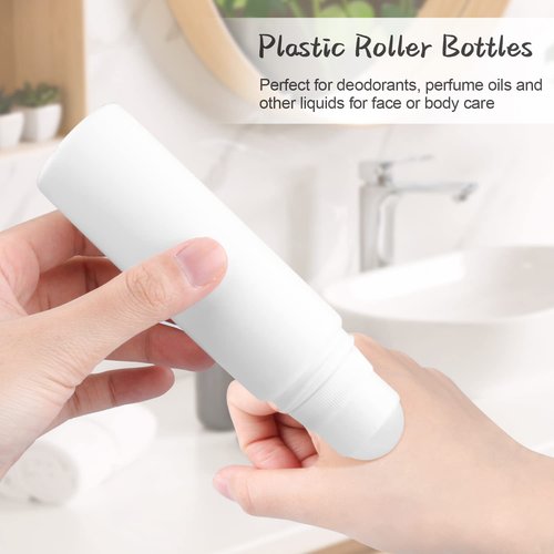 Cositina 8 Pack 100ml/3.38oz Plastic Roller Bottles Empty Refillable Roll On Bottle Leak-Proof Deodorant Containers Anti-perspirant Dispenser for Essential Oil Perfumes Balms - White