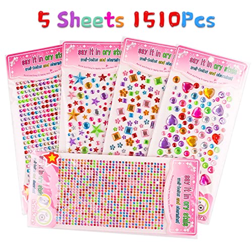 Gem Stickers, 1510pcs Rhinestone Stickers for Crafts, Self Adhesive Jewel Stickers, Acrylic Bling Gems Jewels Stickers for Crafts, Stick on Gems for DIY, Crafts, Craft Supplies for Kids