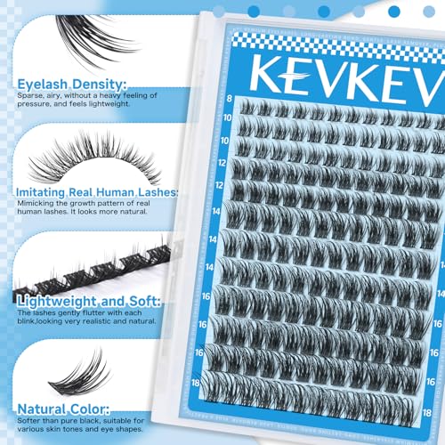 KEVKEV Lash Clusters 144 Pcs Eyelash Clusters Wispy Natural Cluster Eyelash Extension Thin Band & Soft Mix Length Lashes DIY Lash Extensions at Home Easy to Apply(Cloudy,8-18mix)