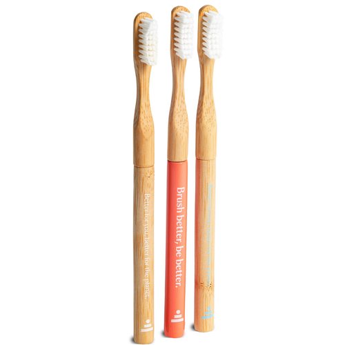 Better & Better Natural Bamboo Toothbrush | Soft Bristles | 100% Plant-Based | Reusable Handle and Replaceable Brush Head | Eco-Friendly, Zero Plastic | Adult Size (Toothbrush, Blue, White & Orange)