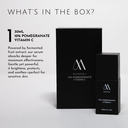 Monopoli Skin Pomegranate 10% Vitamin C Facial Serum | Boost Skin Hydration & Vitality | Fermented Pomegranate for Deep Penetration | Great for Women and Teens | Single 30ml
