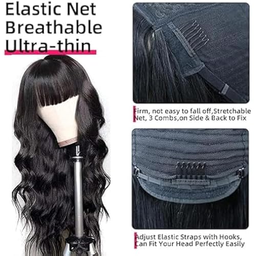 Body Wave Wigs with Bangs Human Hair Wigs for Black Women 1x3Inch Lace Front Wigs 150% Density Brazilian Virgin Hair Glueless Wig Natural Color (26INCH)